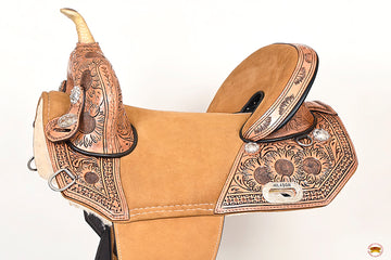 Hilason Western Horse Trail Barrel Floral Racing American Leather Saddle Tan
